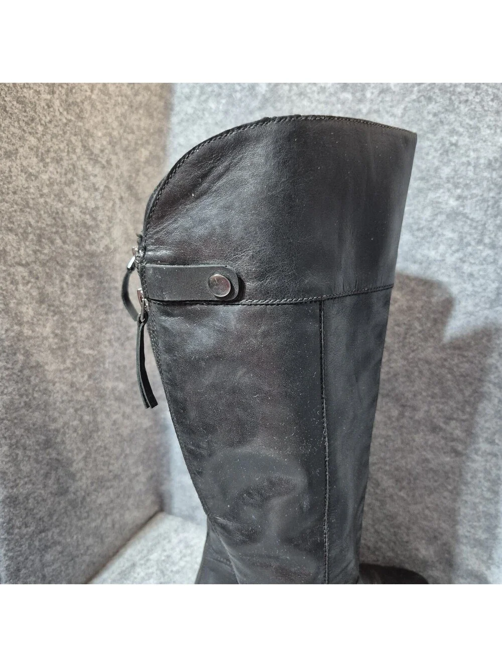 Franco Sarto Cosmina Black Leather Knee-High Zip Riding Boots Womens 6.5M Tall